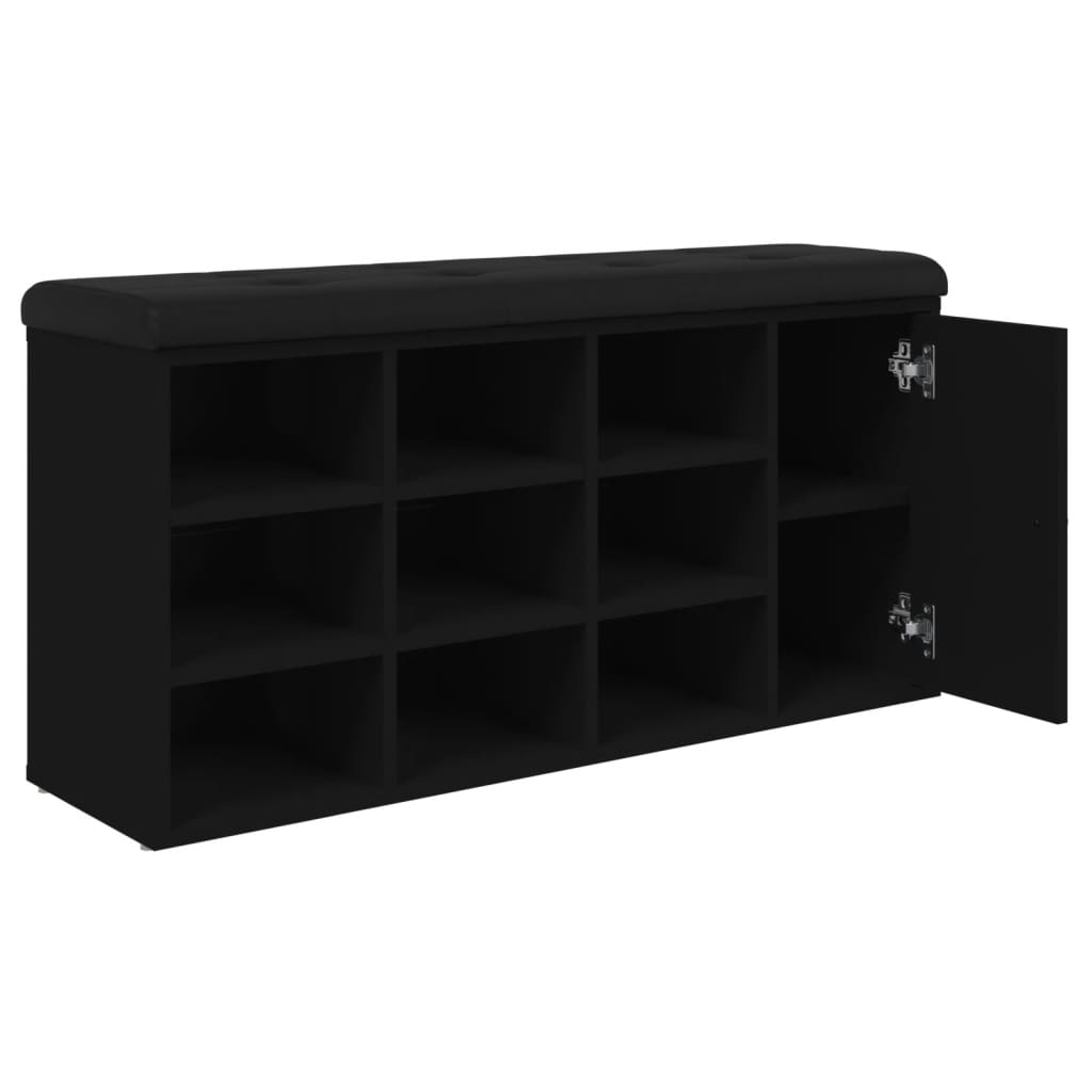 Fekete szerelt fa cipőtároló pad 102 x 32 x 50 cm