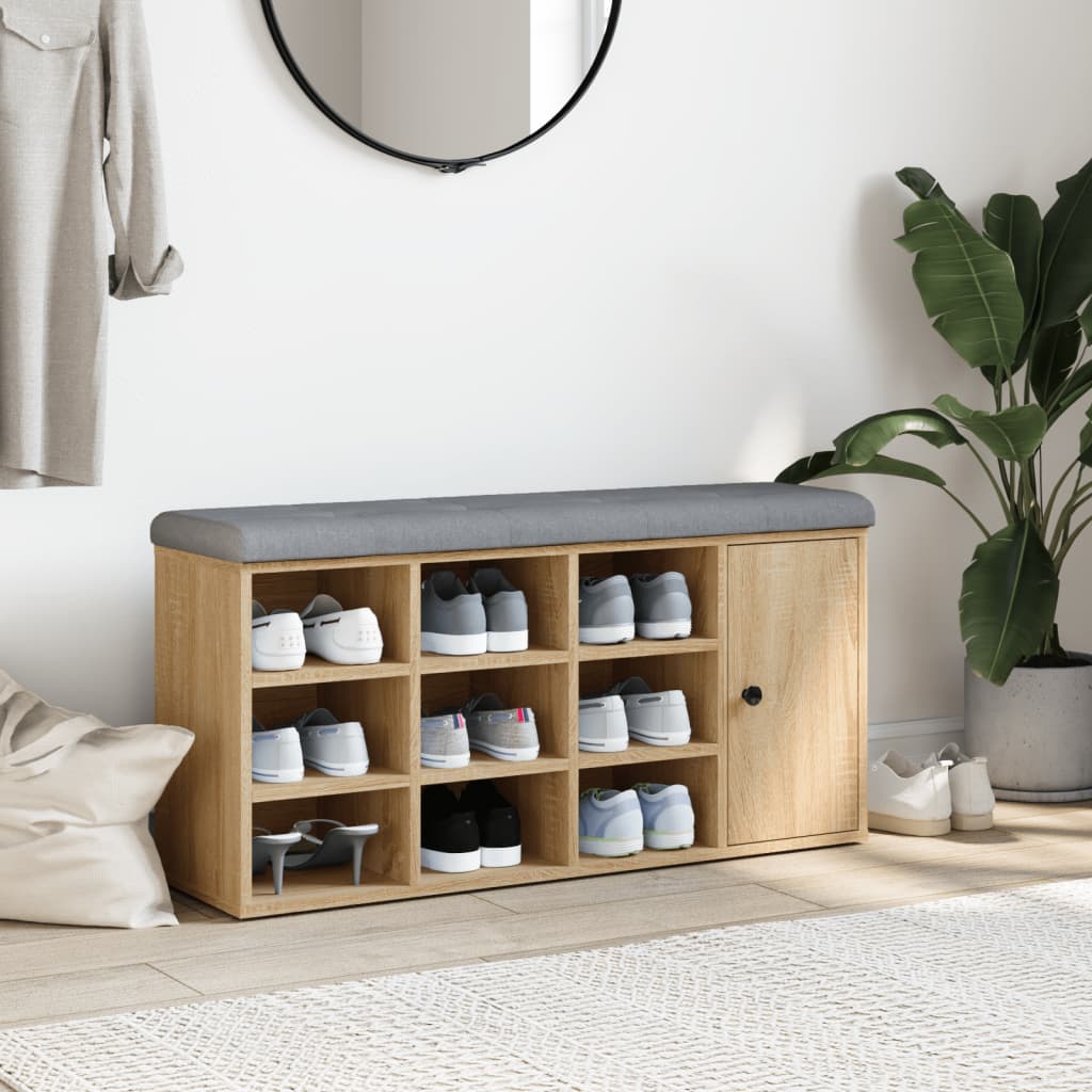 Sonoma tölgy színű szerelt fa cipőtároló pad 102 x 32 x 50 cm