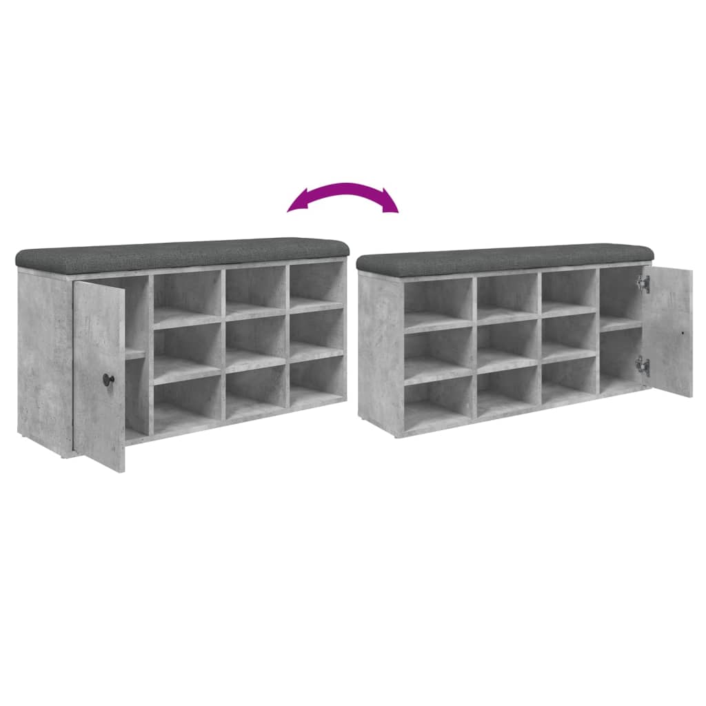 Betonszürke szerelt fa cipőtároló pad 102 x 32 x 50 cm