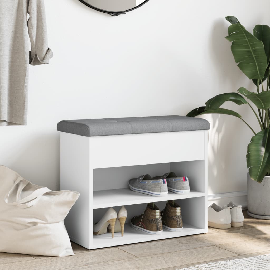 Fehér szerelt fa cipőtároló pad 62 x 32 x 50 cm
