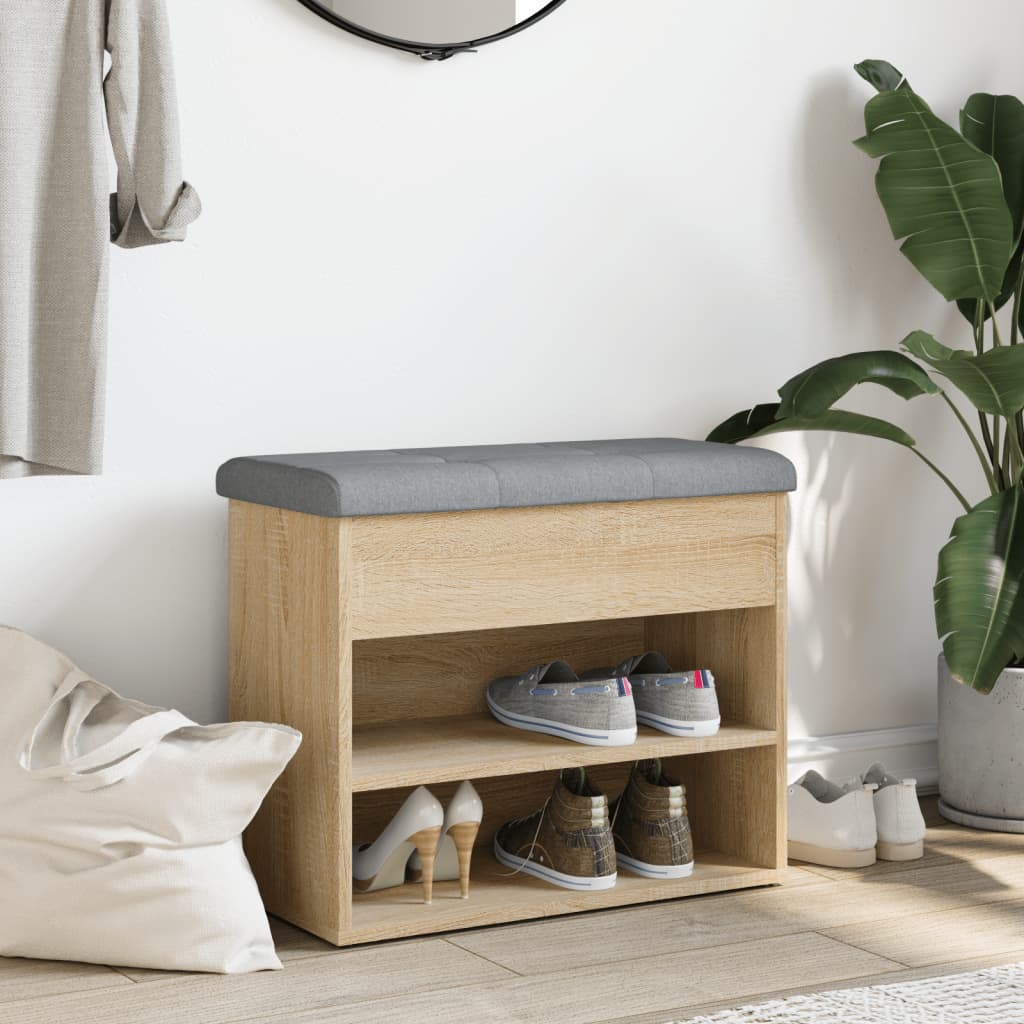Sonoma tölgy színű szerelt fa cipőtároló pad 62 x 32 x 50 cm
