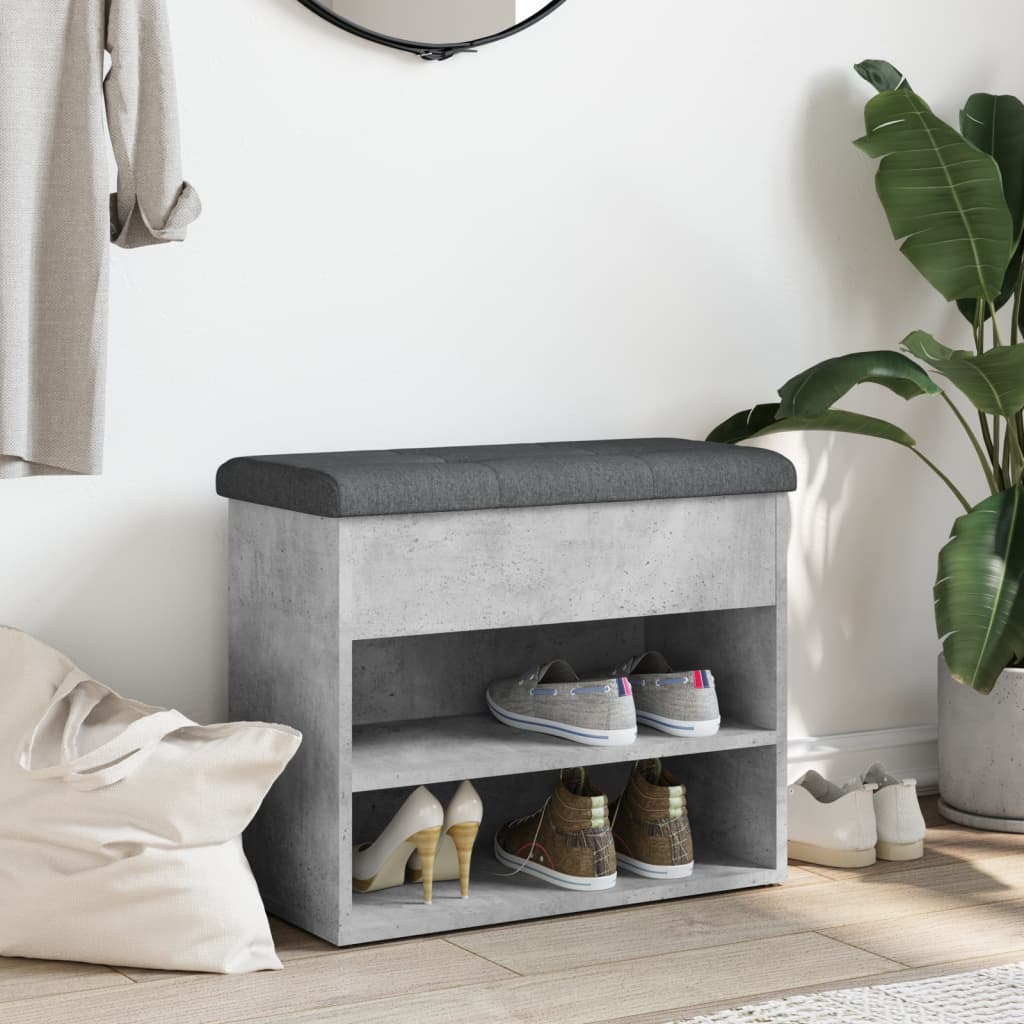Betonszürke szerelt fa cipőtároló pad 62 x 32 x 50 cm
