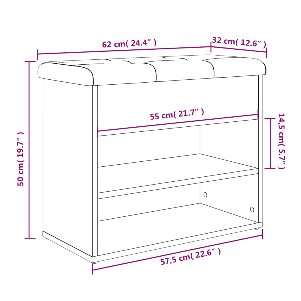 Betonszürke szerelt fa cipőtároló pad 62 x 32 x 50 cm