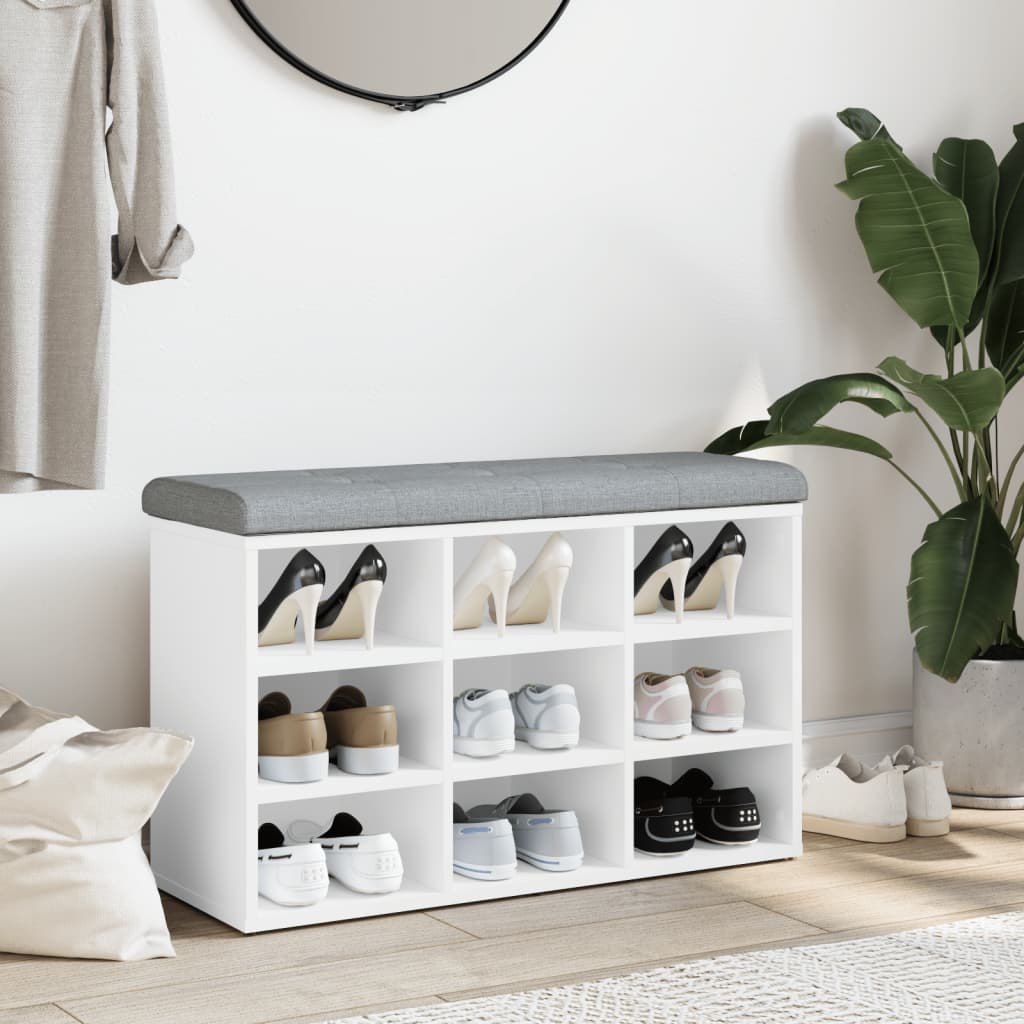 Fehér szerelt fa cipőtároló pad 82 x 32 x 50 cm