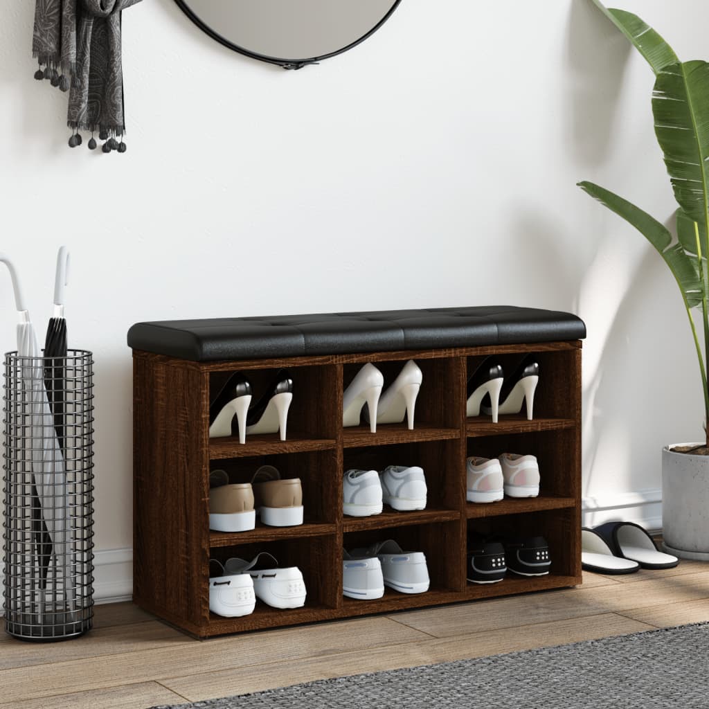 Barna tölgy színű szerelt fa cipőtároló pad 82 x 32 x 50 cm