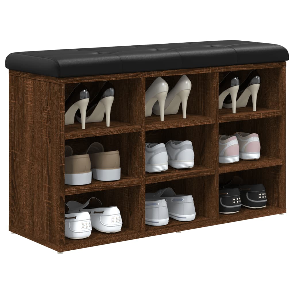 Barna tölgy színű szerelt fa cipőtároló pad 82 x 32 x 50 cm