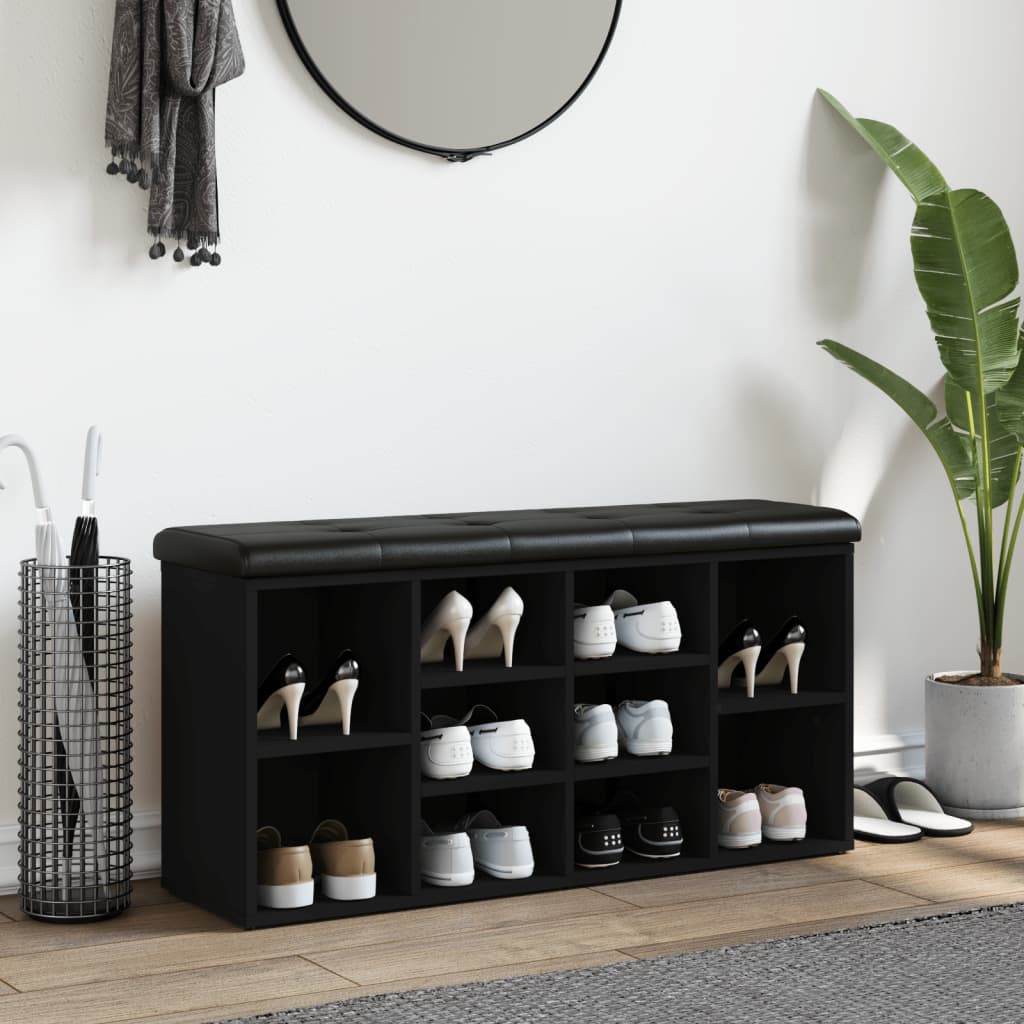 Fekete szerelt fa cipőtároló pad 102 x 32 x 50 cm