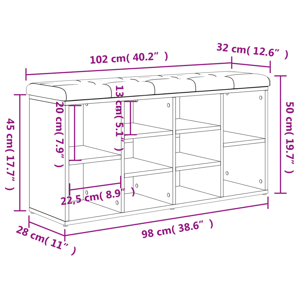Betonszürke szerelt fa cipőtároló pad 102 x 32 x 50 cm Betonszürke szerelt fa cipőtároló pad 102 x 32 x 50 cm