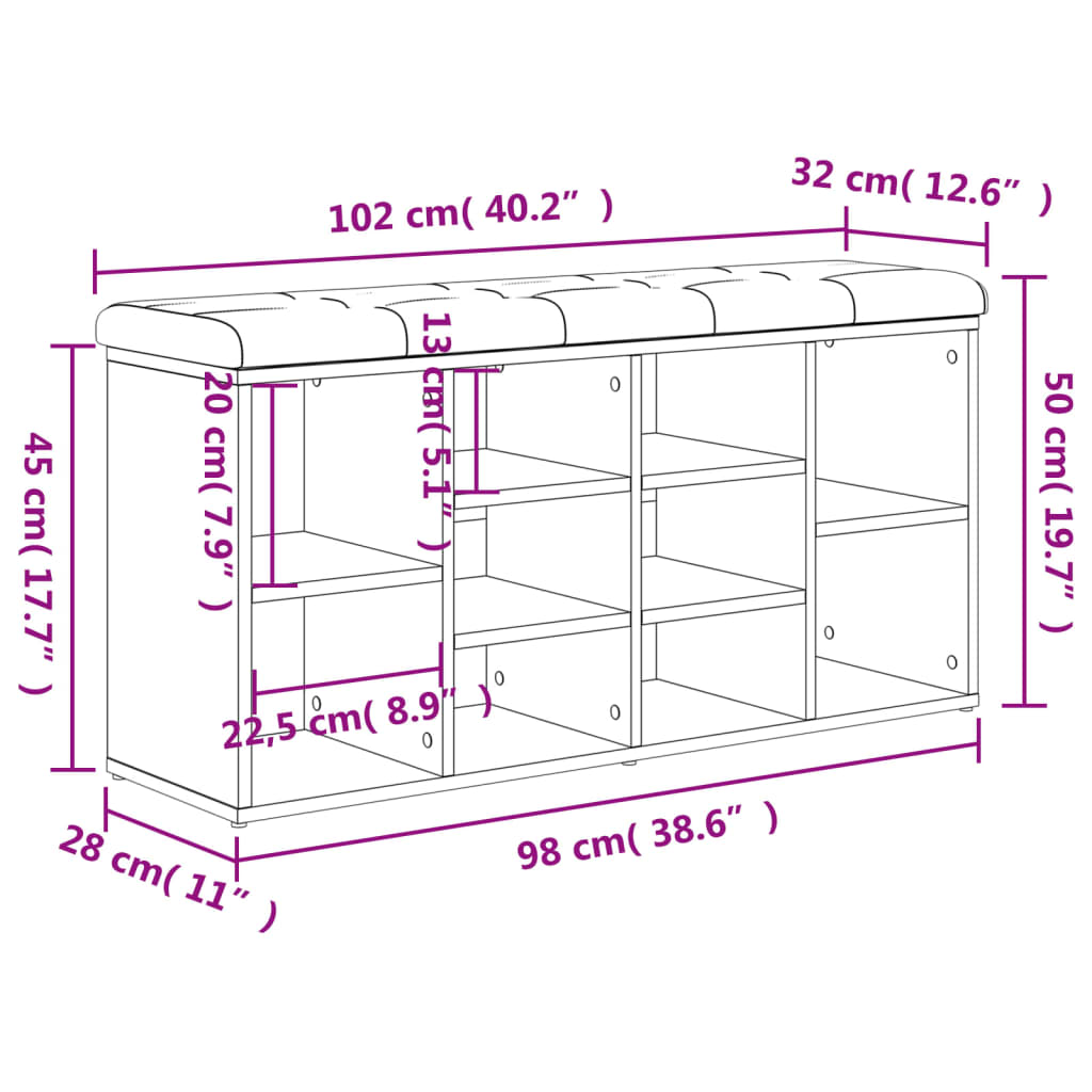 Barna tölgy színű szerelt fa cipőtároló pad 102 x 32 x 50 cm