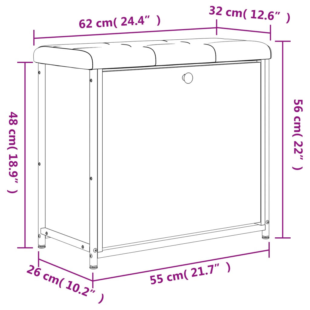 Füstölt tölgyszínű cipőpad lehajtható fiókkal 62 x 32 x 56 cm