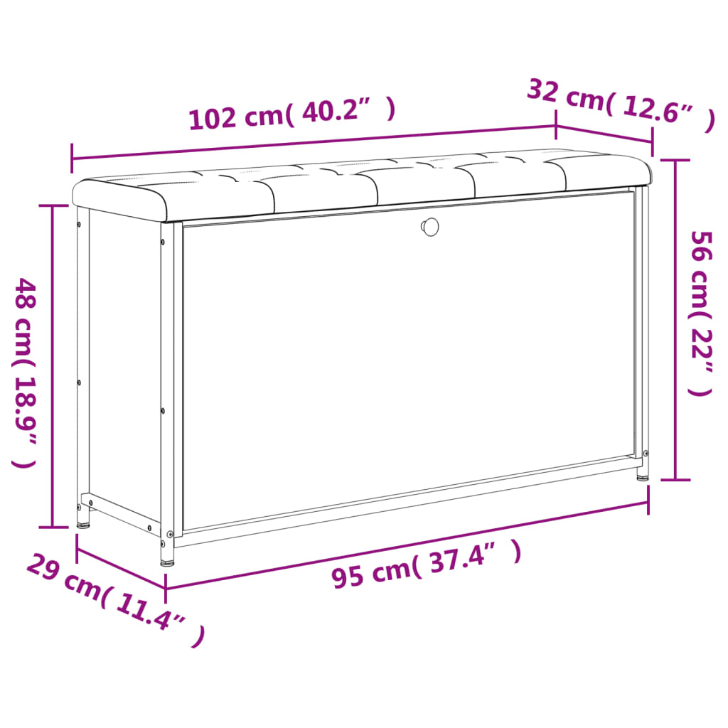 Füstölt tölgyszínű cipőpad lehajtható fiókkal 102x32x56 cm
