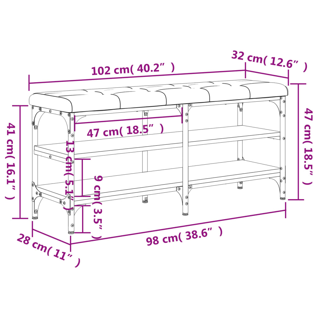 Barna tölgy színű szerelt fa cipőtároló pad 102 x 32 x 47 cm Barna tölgy színű szerelt fa cipőtároló pad 102 x 32 x 47 cm