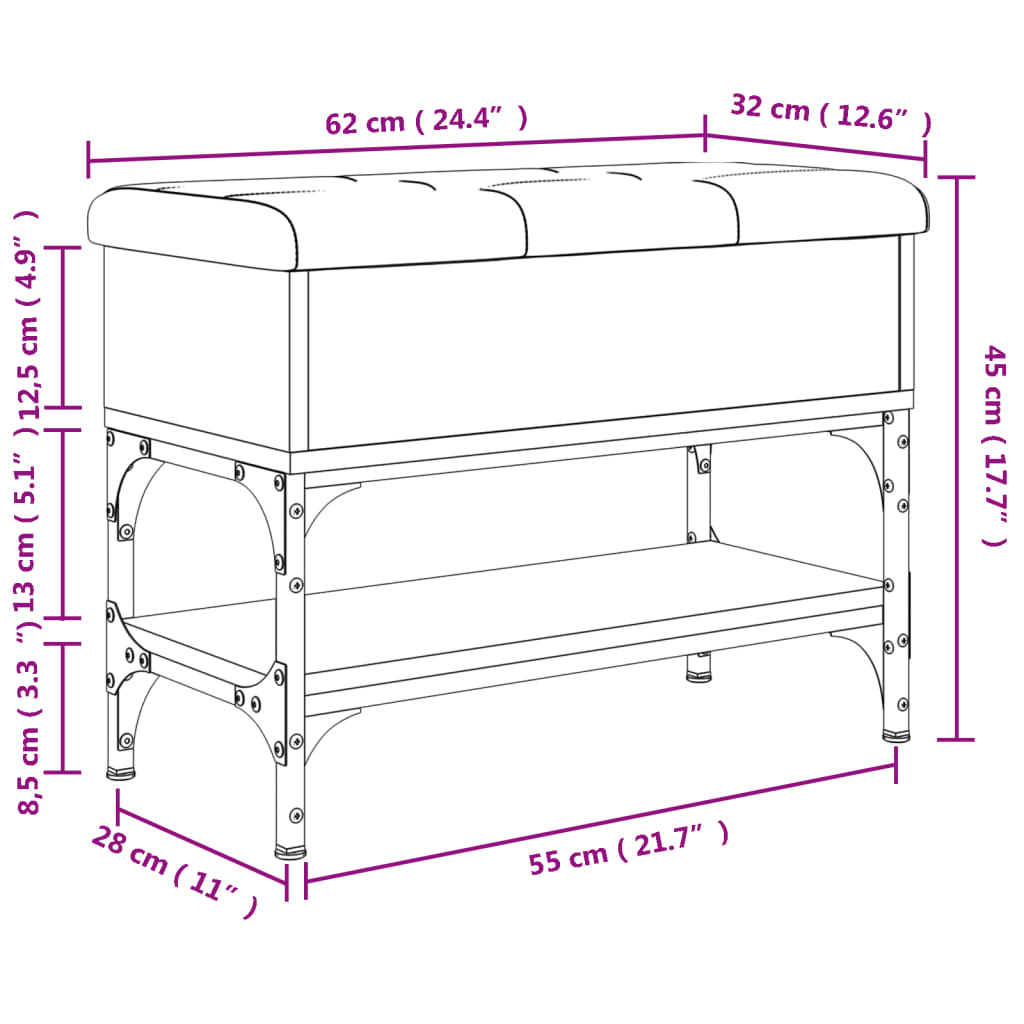 Barna tölgy színű szerelt fa cipőtároló pad 62 x 32 x 45 cm