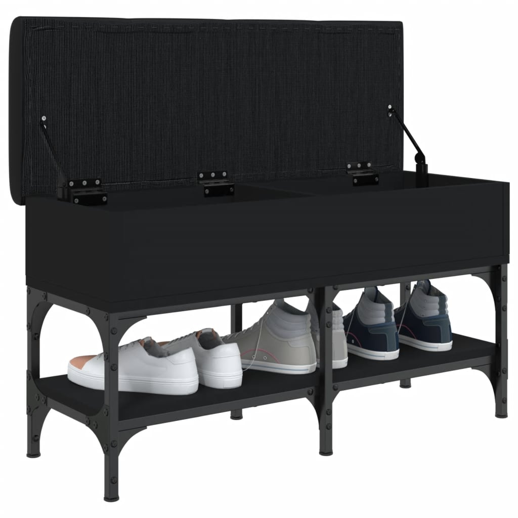 Fekete szerelt fa cipőtároló pad 82 x 32 x 45 cm