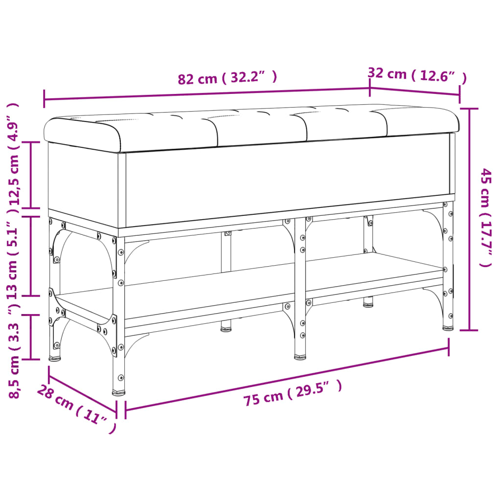 Fekete szerelt fa cipőtároló pad 82 x 32 x 45 cm