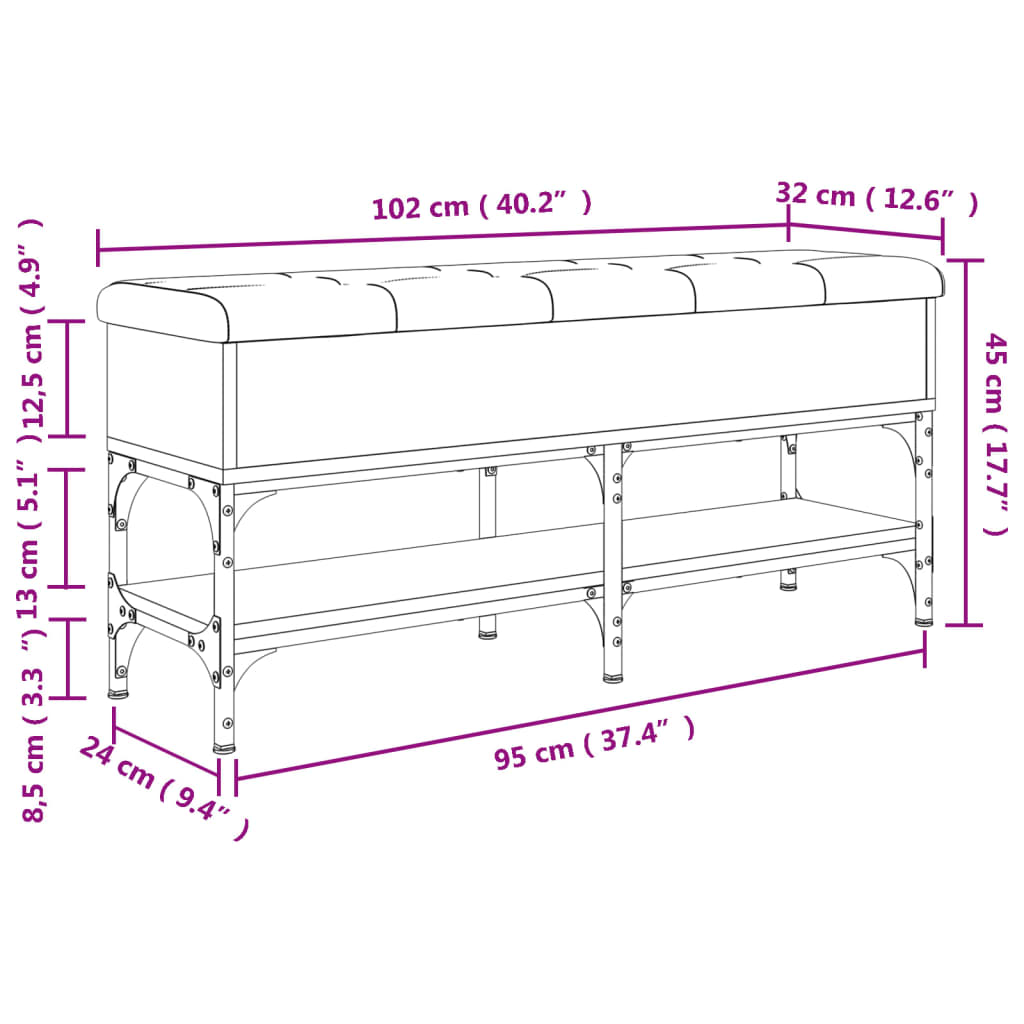 Füstös tölgyszínű szerelt fa cipőpad 102 x 32 x 45 cm