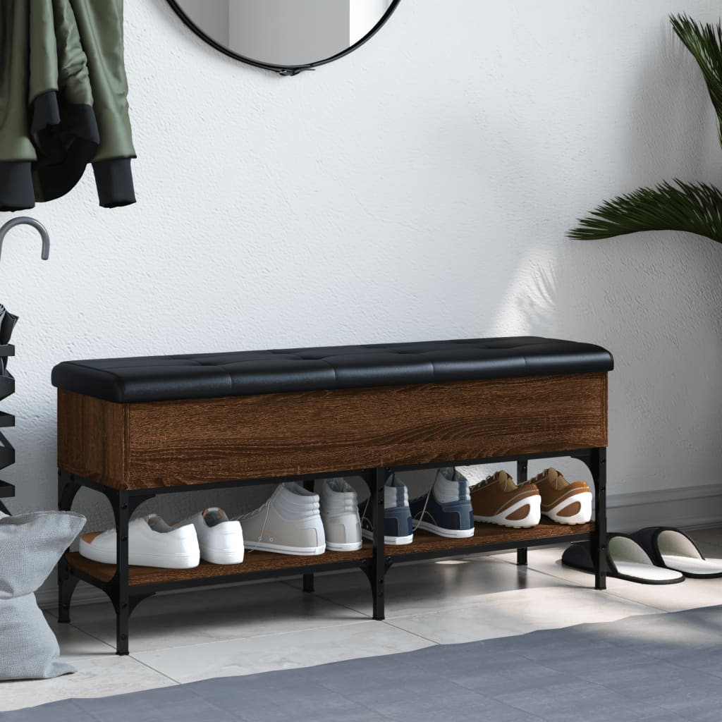 Barna tölgy színű szerelt fa cipőtároló pad 102 x 32 x 45 cm