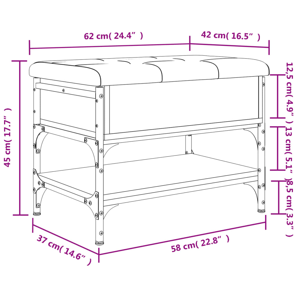 Fekete szerelt fa cipőtároló pad 62 x 42 x 45 cm