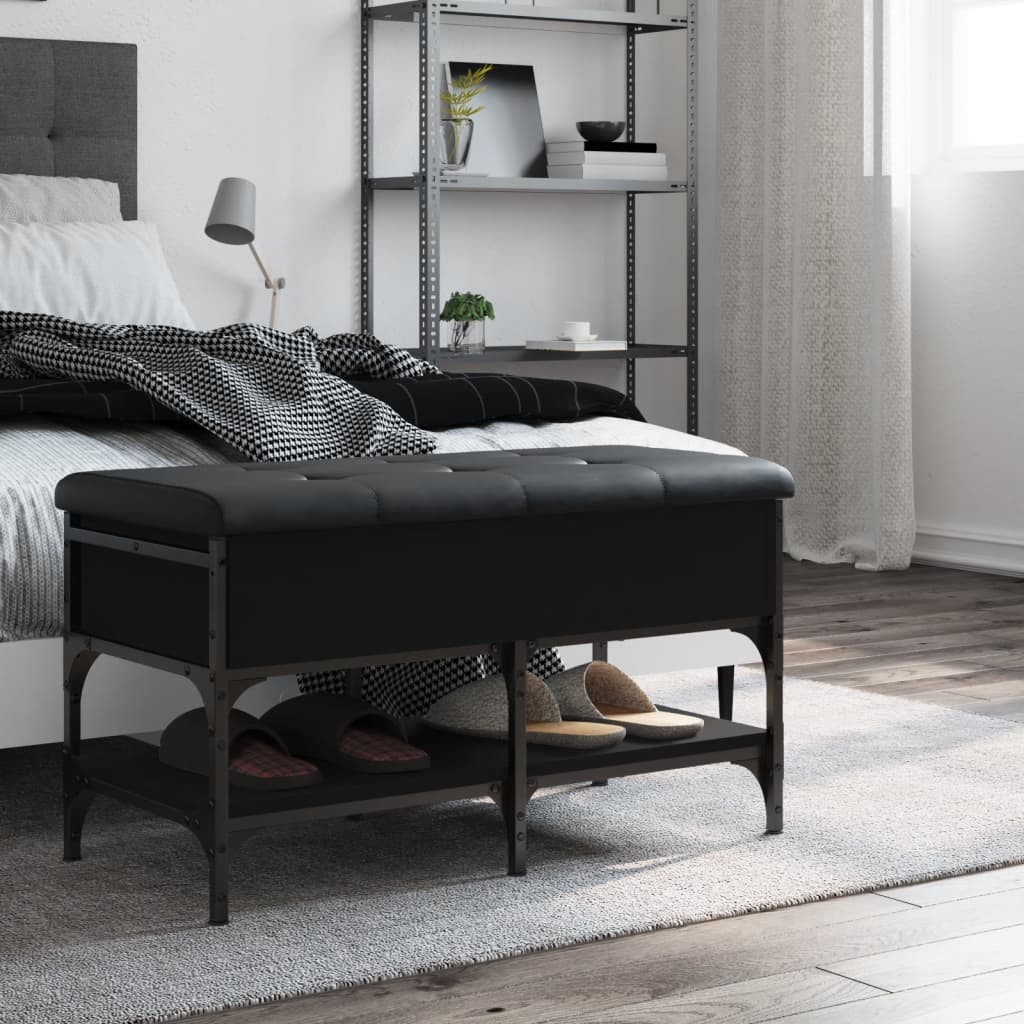 Fekete szerelt fa cipőtároló pad 82 x 42 x 45 cm