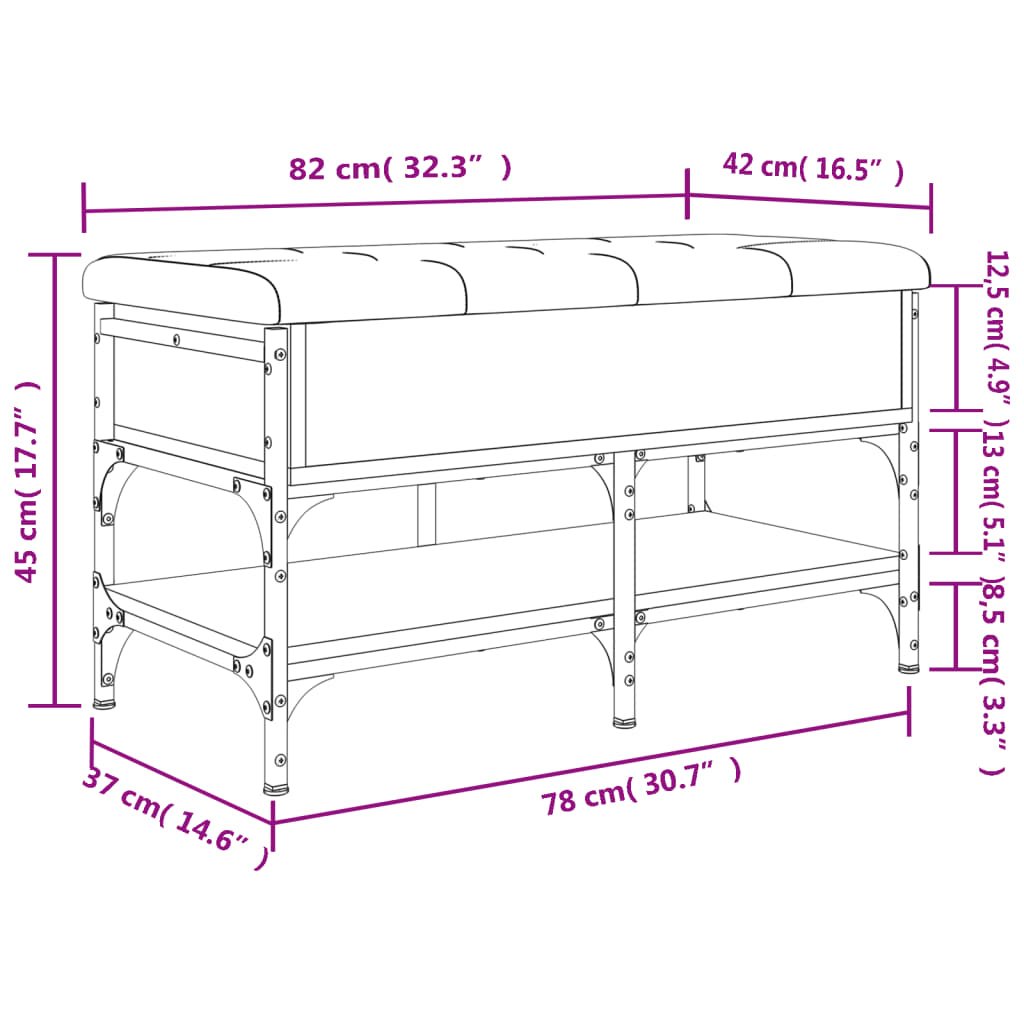 Fekete szerelt fa cipőtároló pad 82 x 42 x 45 cm