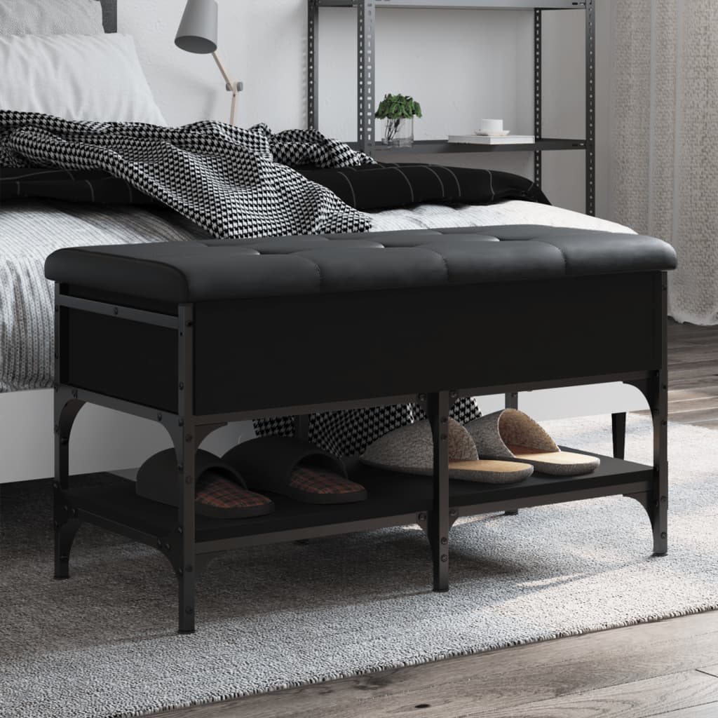 Fekete szerelt fa cipőtároló pad 82 x 42 x 45 cm