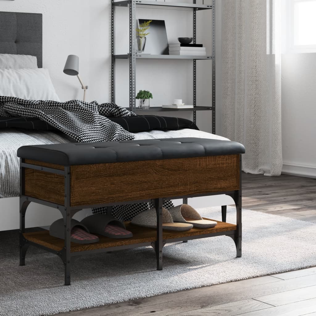 Barna tölgy színű szerelt fa cipőtároló pad 82 x 42 x 45 cm
