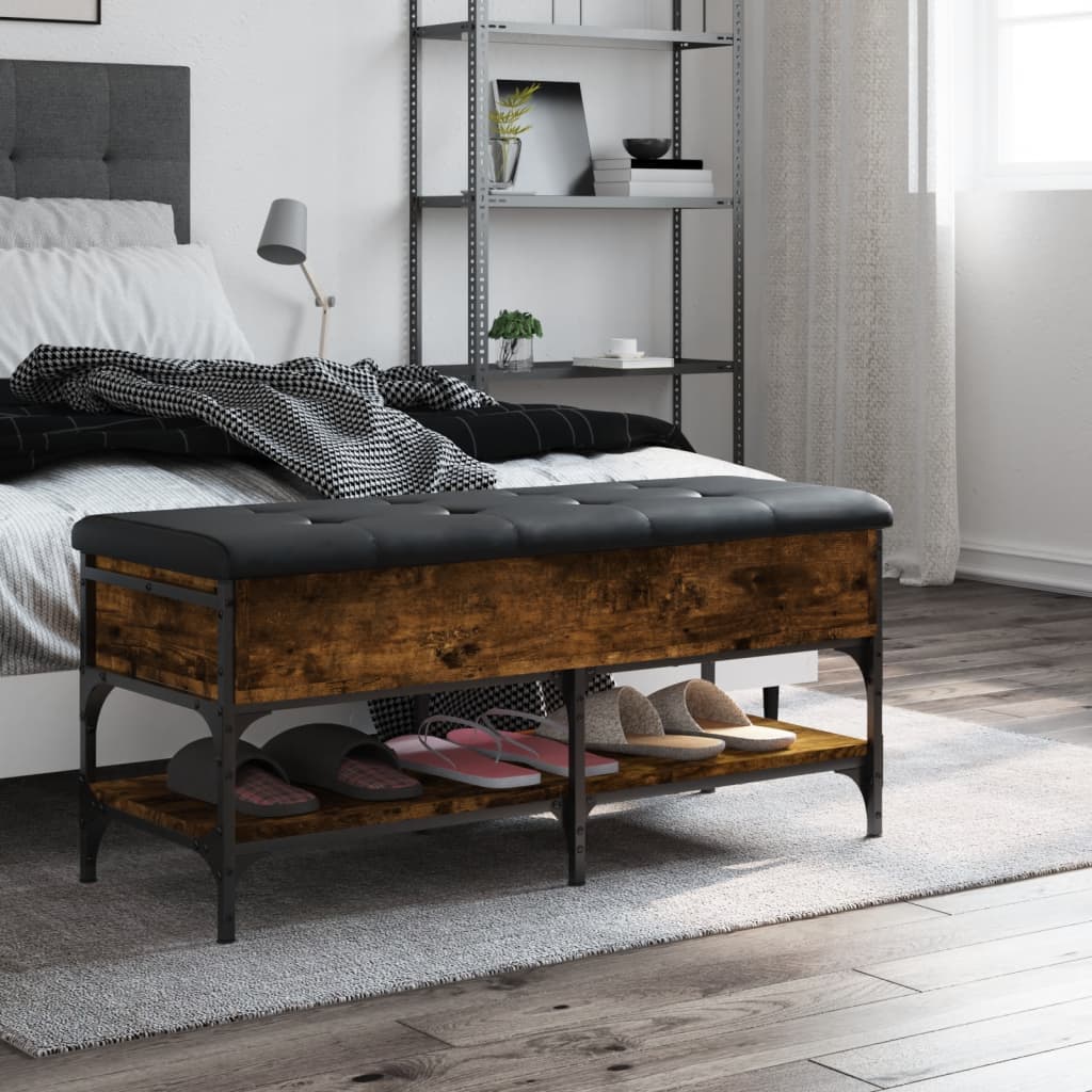 Füstös tölgy színű szerelt fa cipőtároló pad 102 x 42 x 45 cm Füstös tölgy színű szerelt fa cipőtároló pad 102 x 42 x 45 cm