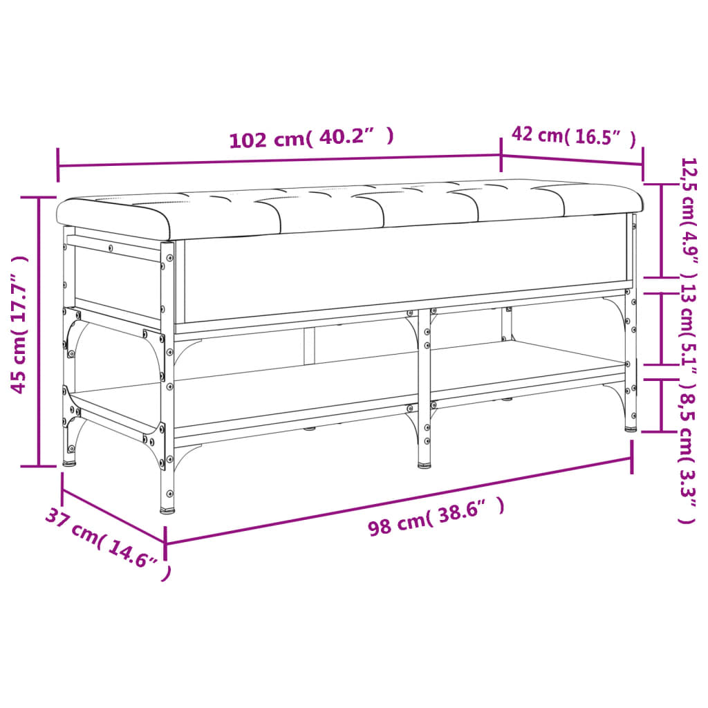 Füstös tölgy színű szerelt fa cipőtároló pad 102 x 42 x 45 cm Füstös tölgy színű szerelt fa cipőtároló pad 102 x 42 x 45 cm