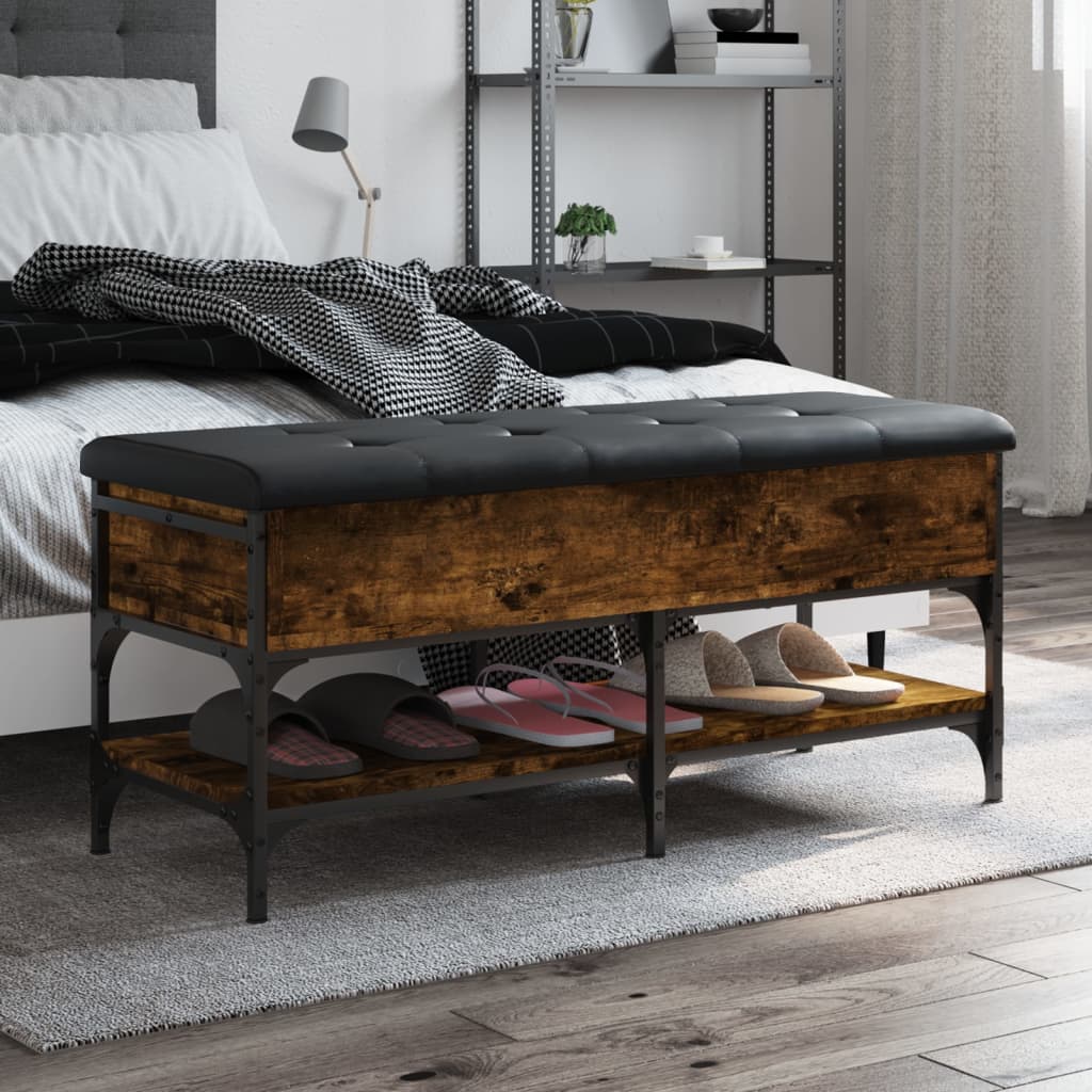 Füstös tölgy színű szerelt fa cipőtároló pad 102 x 42 x 45 cm Füstös tölgy színű szerelt fa cipőtároló pad 102 x 42 x 45 cm