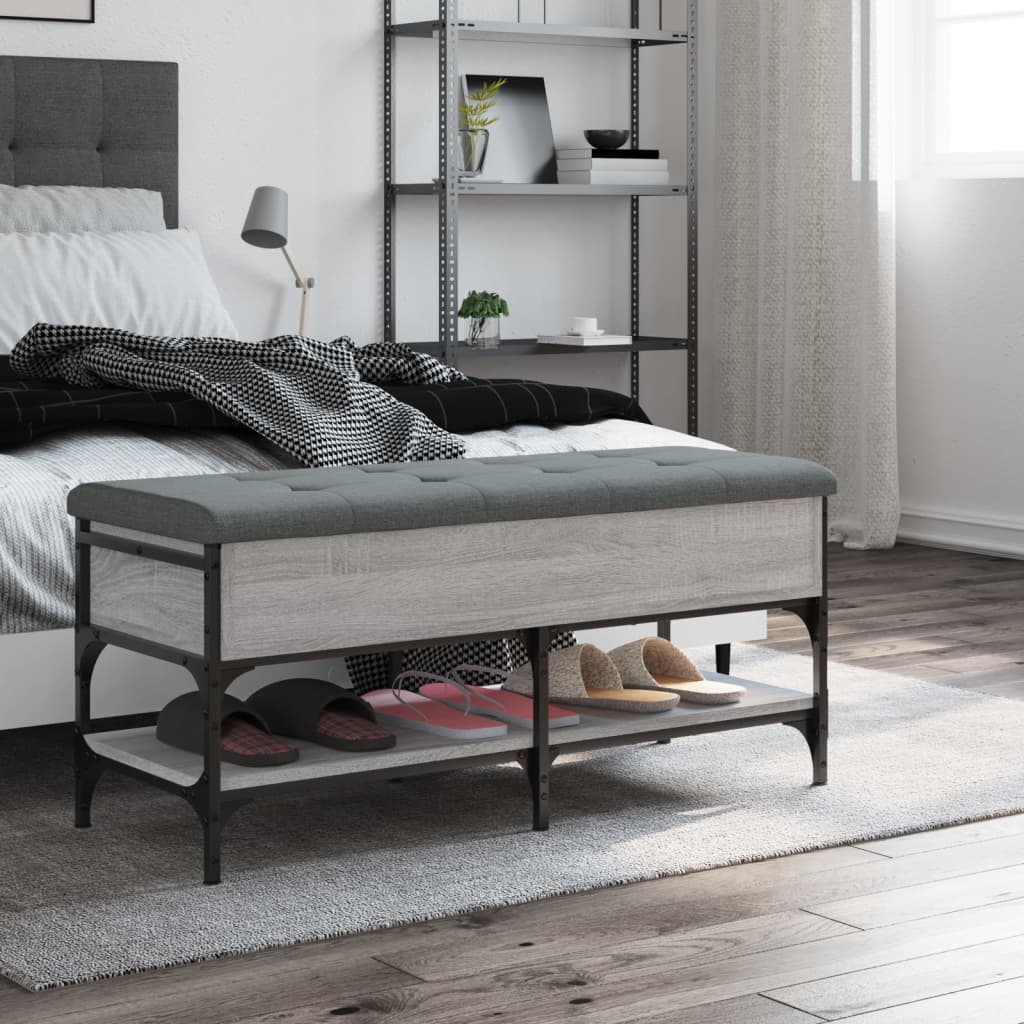 Szürke sonoma színű szerelt fa cipőtároló pad 102 x 42 x 45 cm