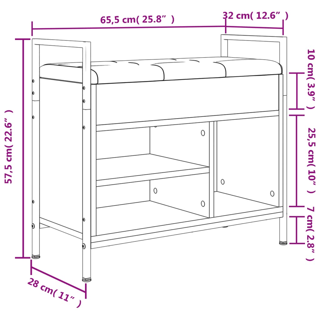 Füstös tölgy színű szerelt fa cipőpad 65,5 x 32 x 57,5 cm