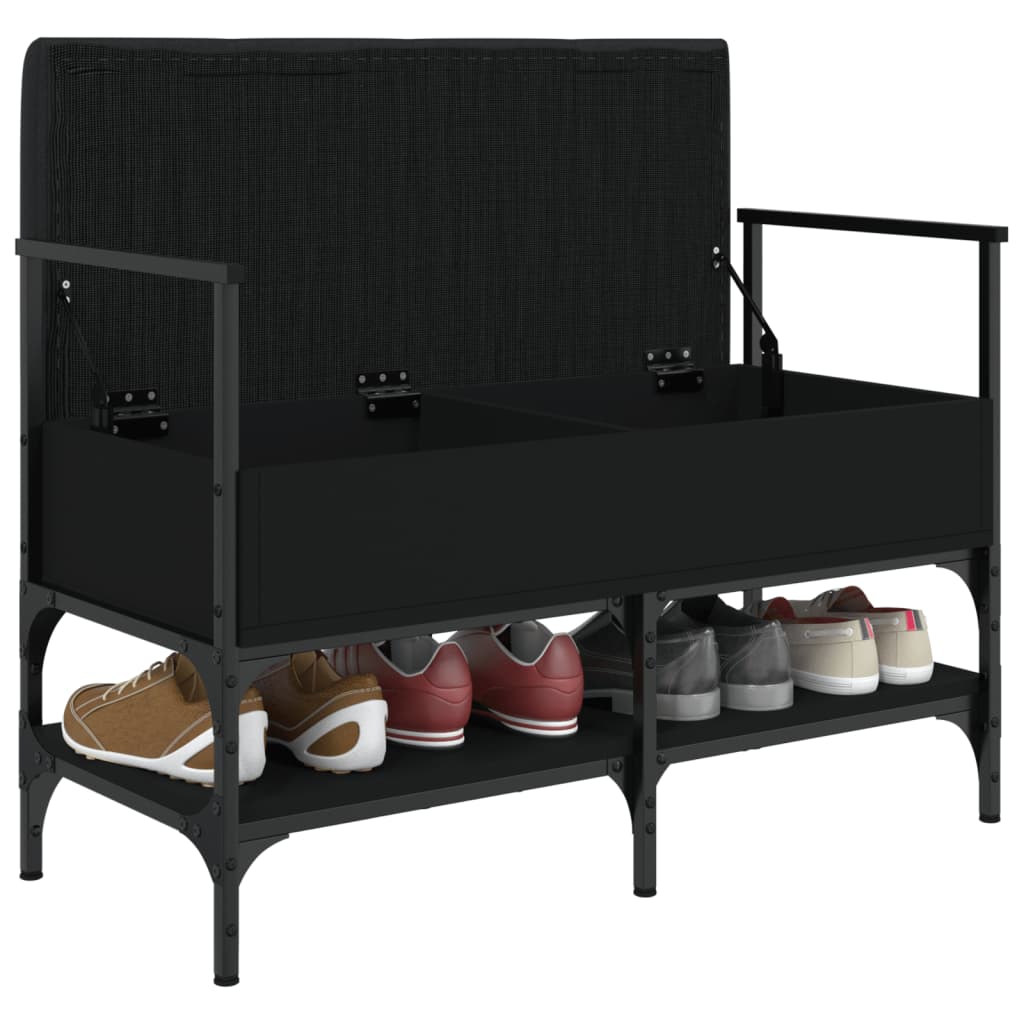 Fekete szerelt fa cipőtároló pad 85,5 x 42 x 57,5 cm