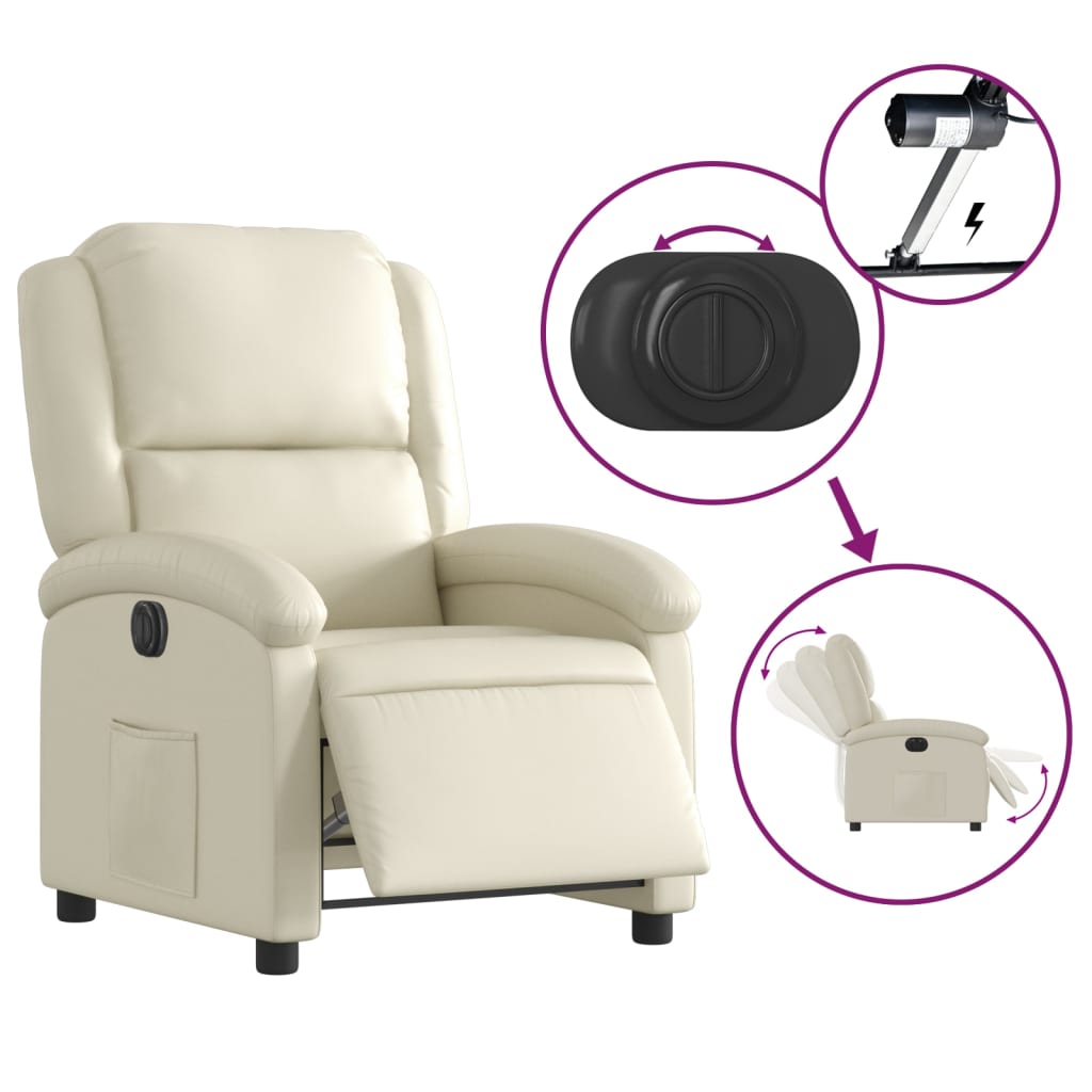 Krémszínű műbőr elektromos dönthető fotel