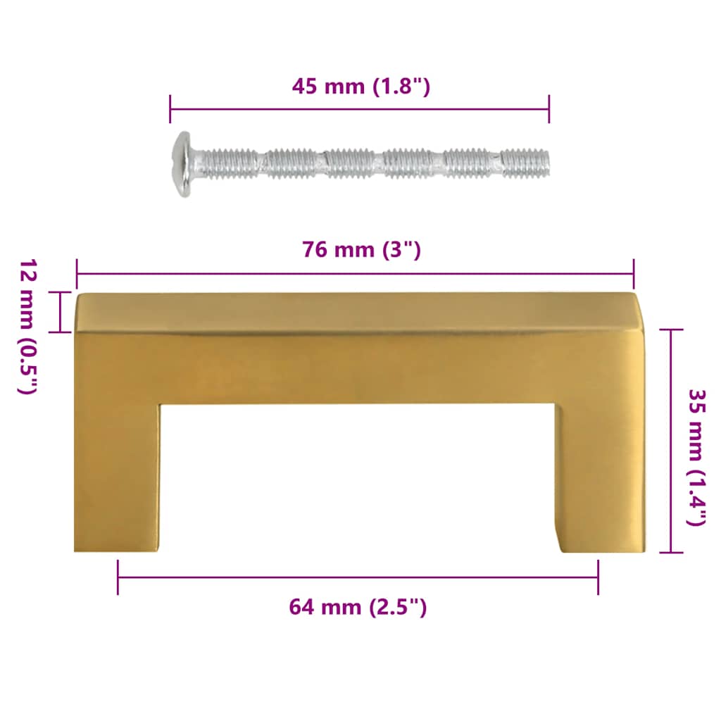 10 db aranyszínű rozsdamentes acél szekrényfogantyú 64 mm