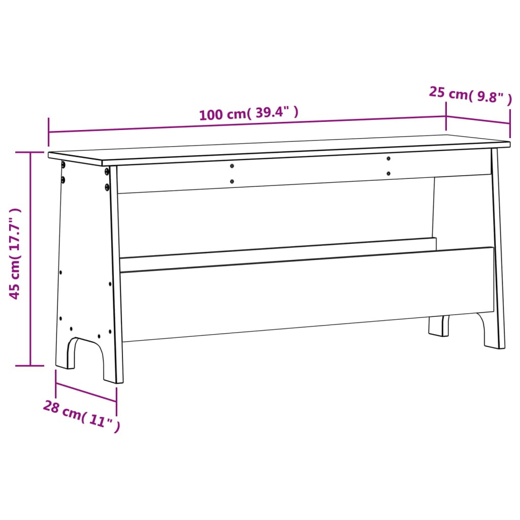Tömör fenyőfa előszoba pad 100 x 28 x 45 cm