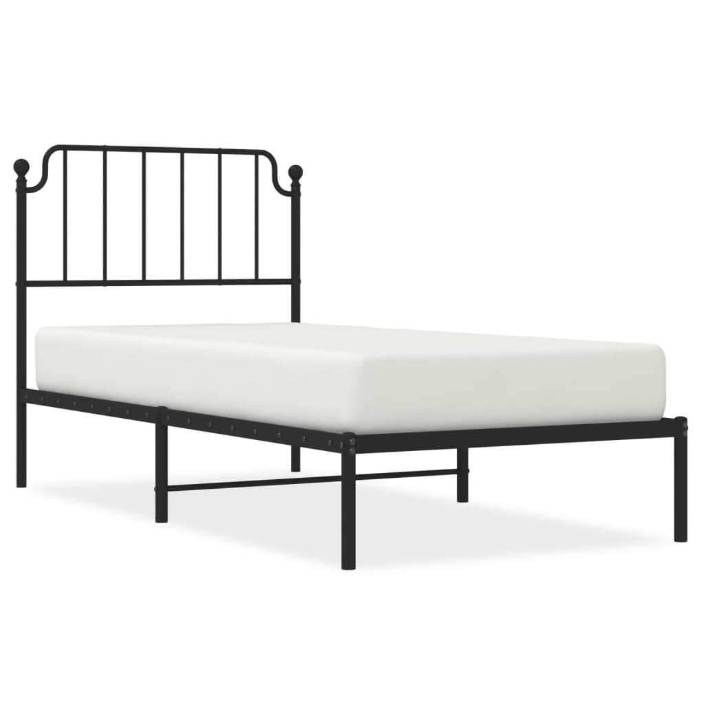 Fekete fém ágykeret fejtámlával 90 x 200 cm Fekete fém ágykeret fejtámlával 90 x 200 cm