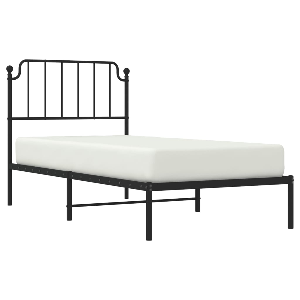 Fekete fém ágykeret fejtámlával 90 x 200 cm Fekete fém ágykeret fejtámlával 90 x 200 cm