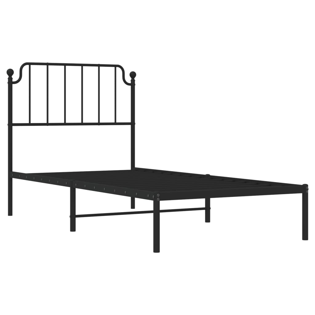 Fekete fém ágykeret fejtámlával 90 x 200 cm Fekete fém ágykeret fejtámlával 90 x 200 cm