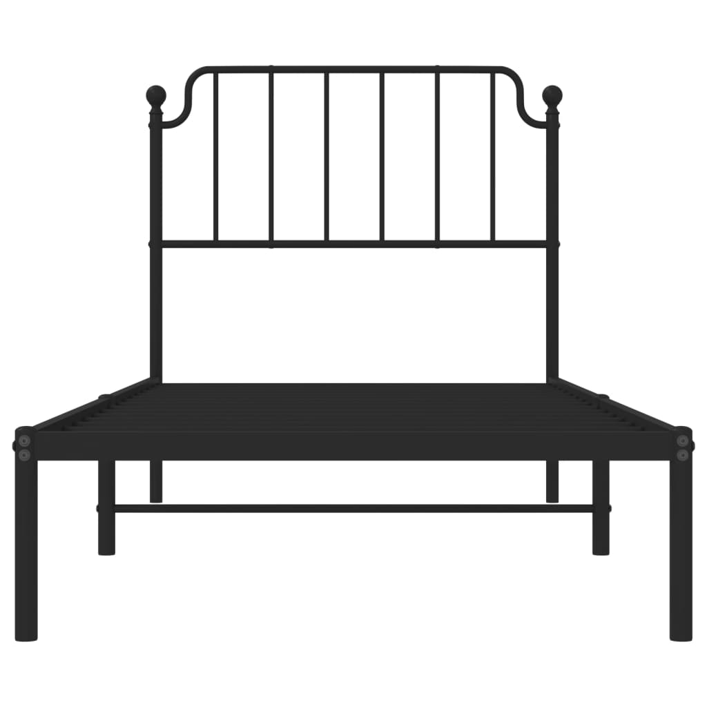 Fekete fém ágykeret fejtámlával 90 x 200 cm Fekete fém ágykeret fejtámlával 90 x 200 cm