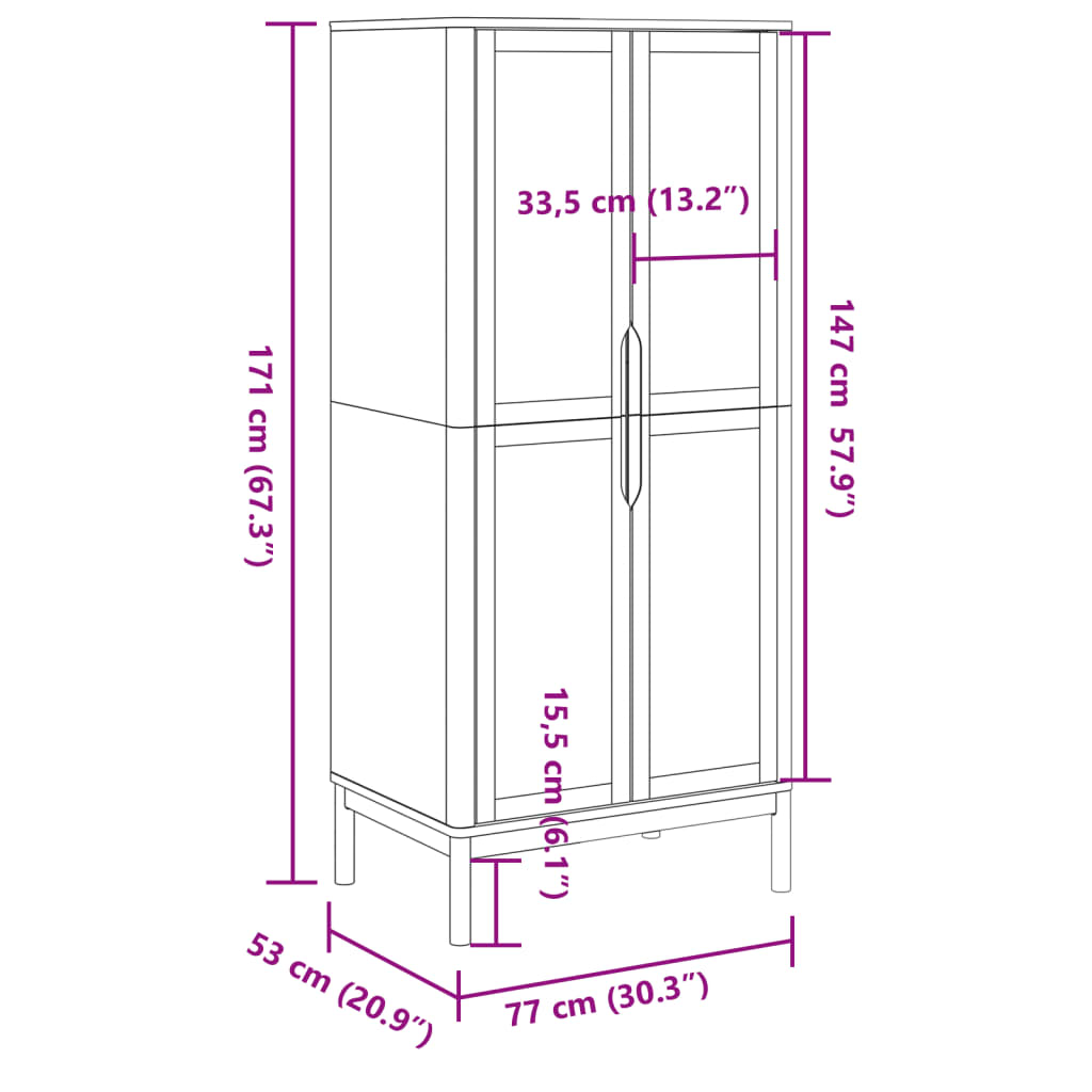 Floro fehér tömör fenyőfa szekrény 77 x 53 x 171 cm Floro fehér tömör fenyőfa szekrény 77 x 53 x 171 cm