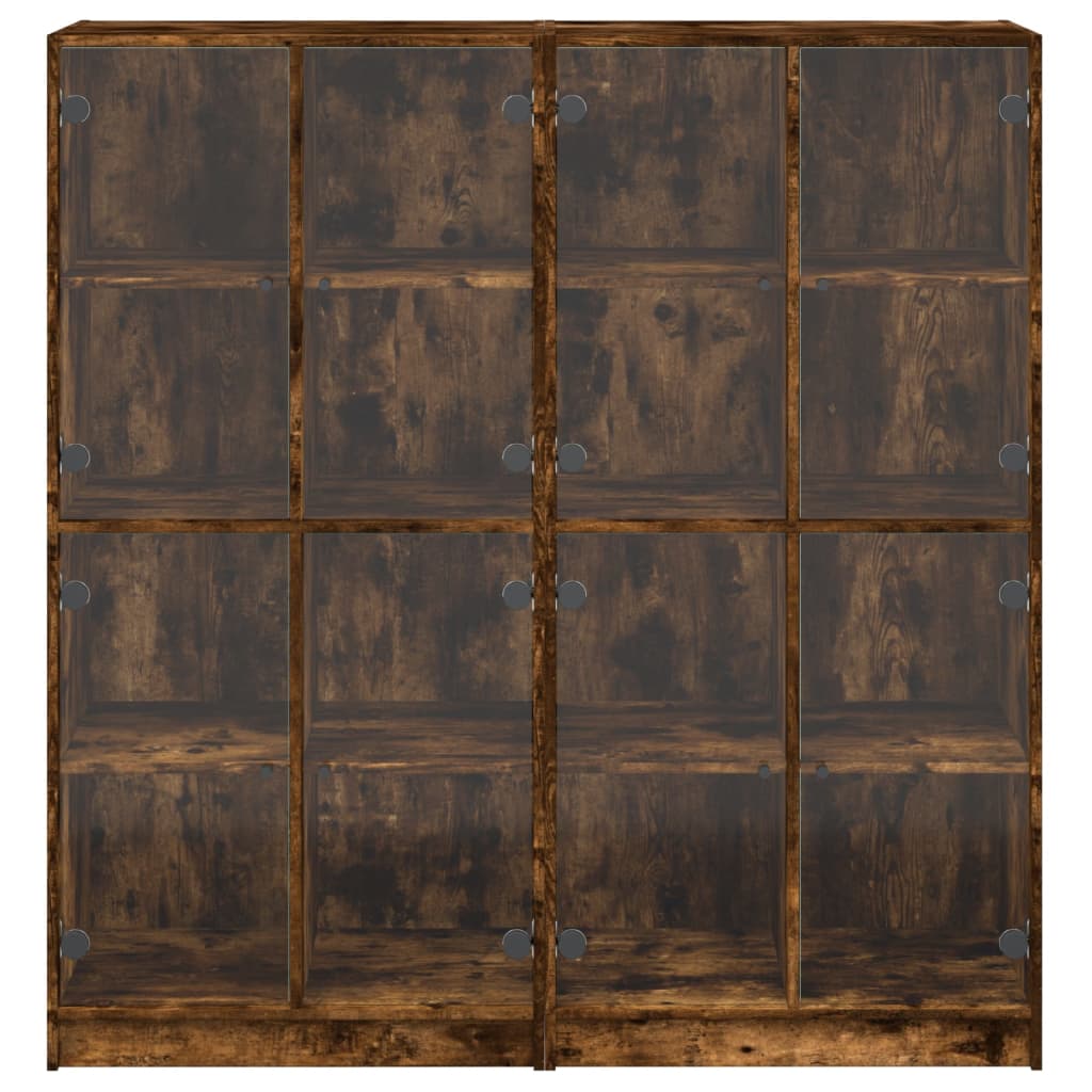 Füstös tölgy szerelt fa könyvespolc ajtókkal 136x37x142 cm