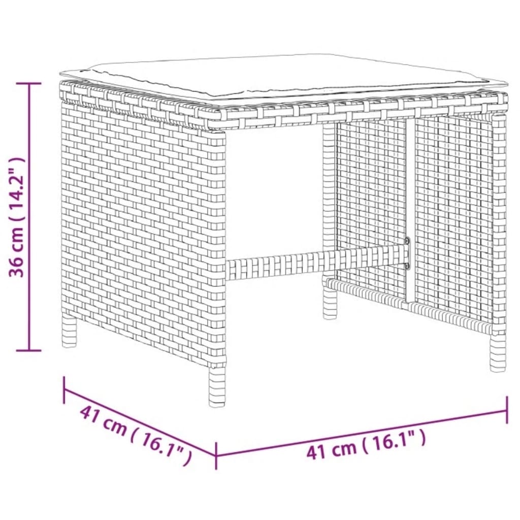 4 db vegyes bézs polyrattan kerti szék párnával 41 x 41 x 36 cm 4 db vegyes bézs polyrattan kerti szék párnával 41 x 41 x 36 cm
