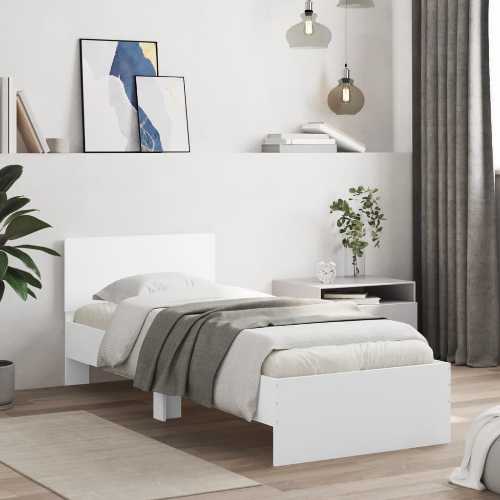 Fehér ágykeret fejtámlával és led-világítással 90 x 200 cm