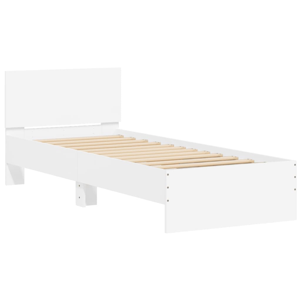 Fehér ágykeret fejtámlával és led-világítással 90 x 200 cm