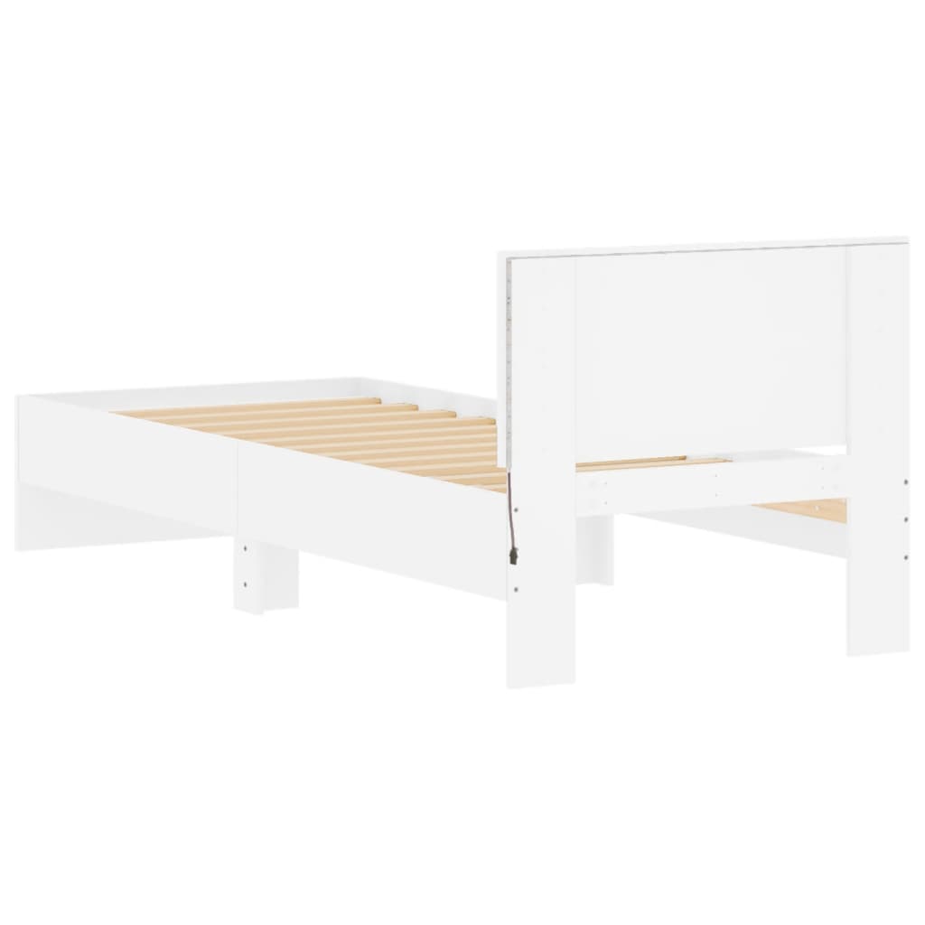 Fehér ágykeret fejtámlával és led-világítással 90 x 200 cm