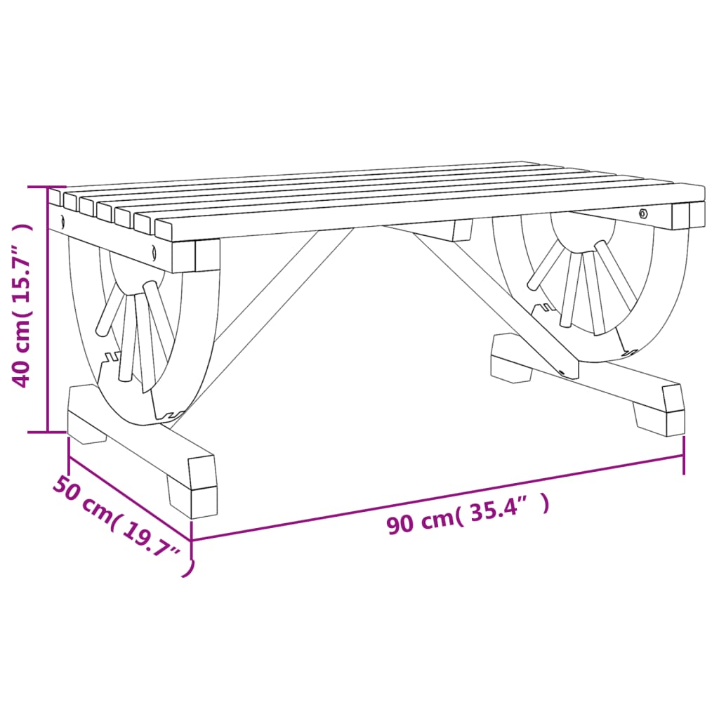 Tömör fenyőfa kerti dohányzóasztal 90 x 50 x 40 cm