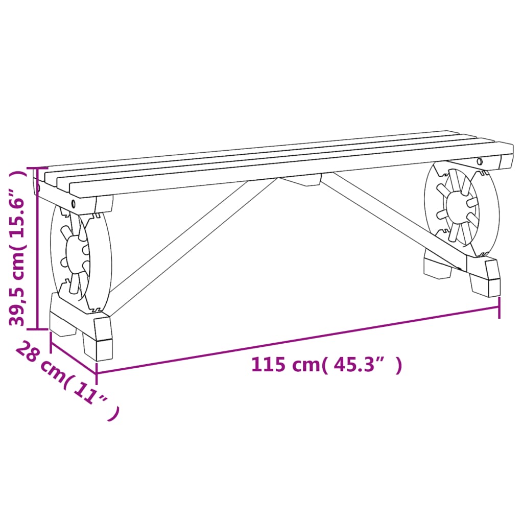 Tömör fenyőfa kerti pad 115 cm