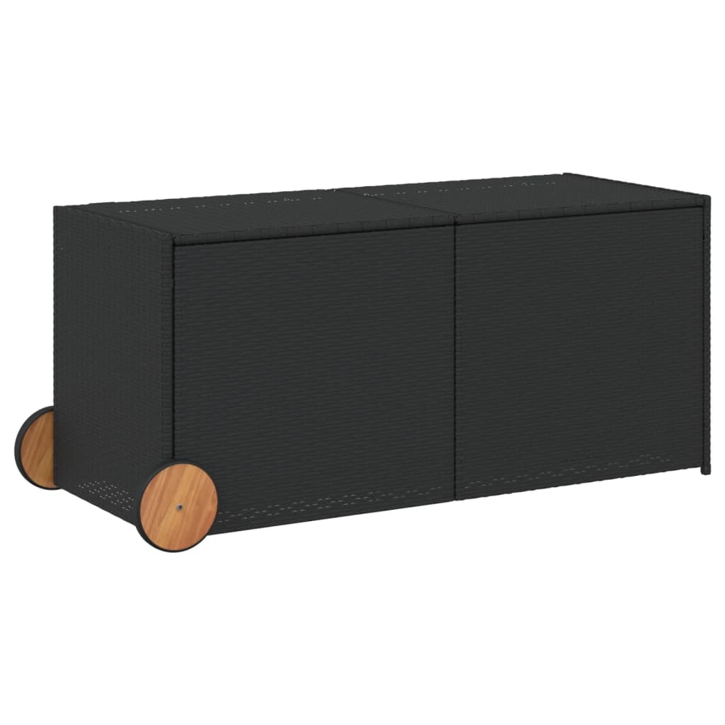 Fekete polyrattan kerti tárolóláda kerekekkel 283 l