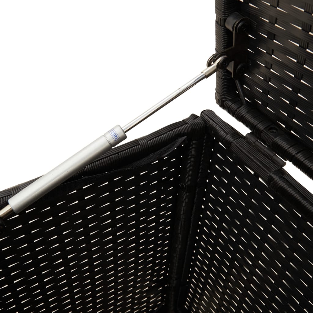 Fekete polyrattan kerti tárolóláda kerekekkel 283 l