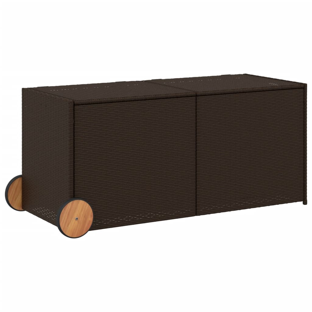 Barna polyrattan kerti tárolóláda kerekekkel 283 l